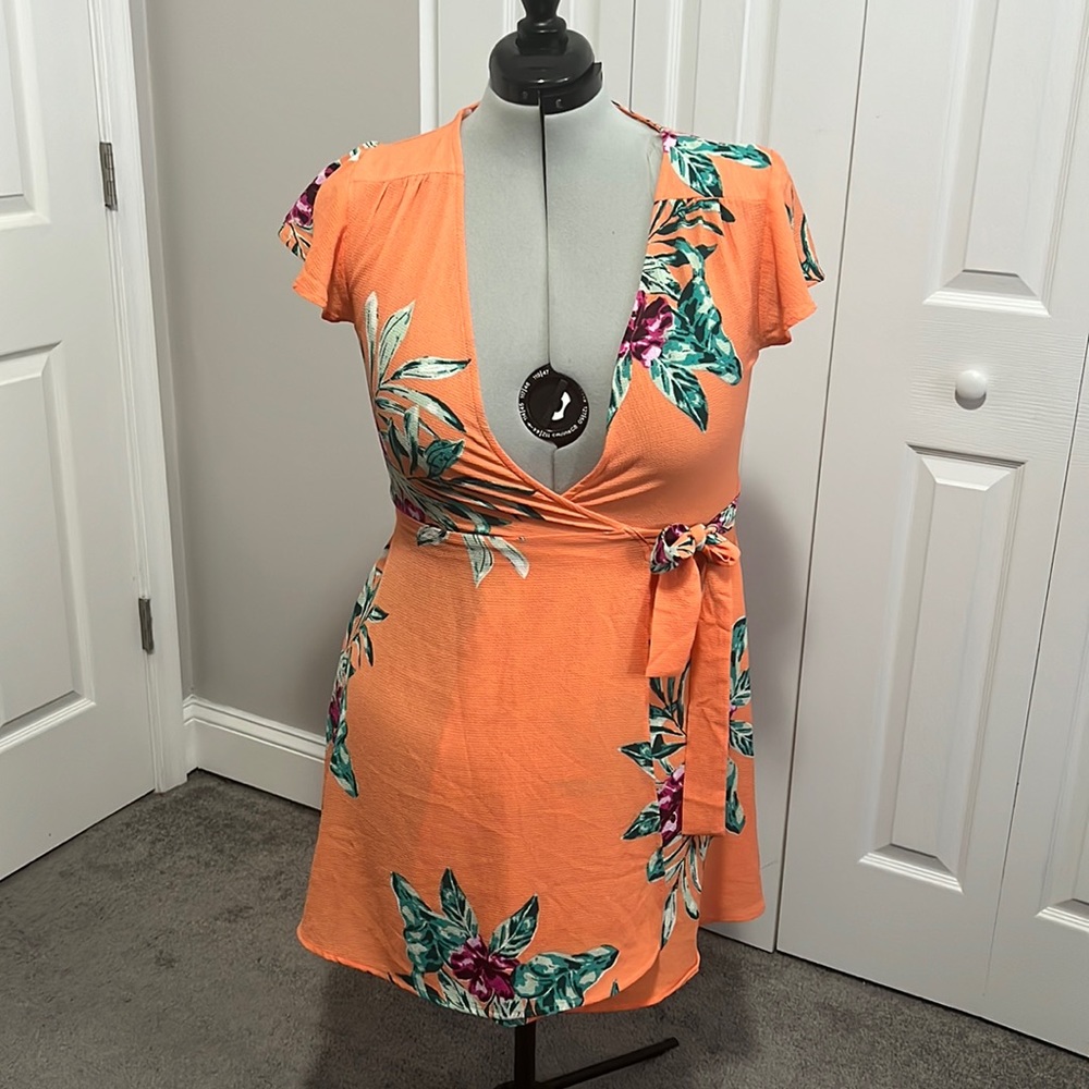 Charlotte Russe coral orange wrap mini dress